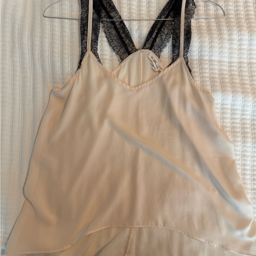 Cream and Black Lace Trim Cami Top